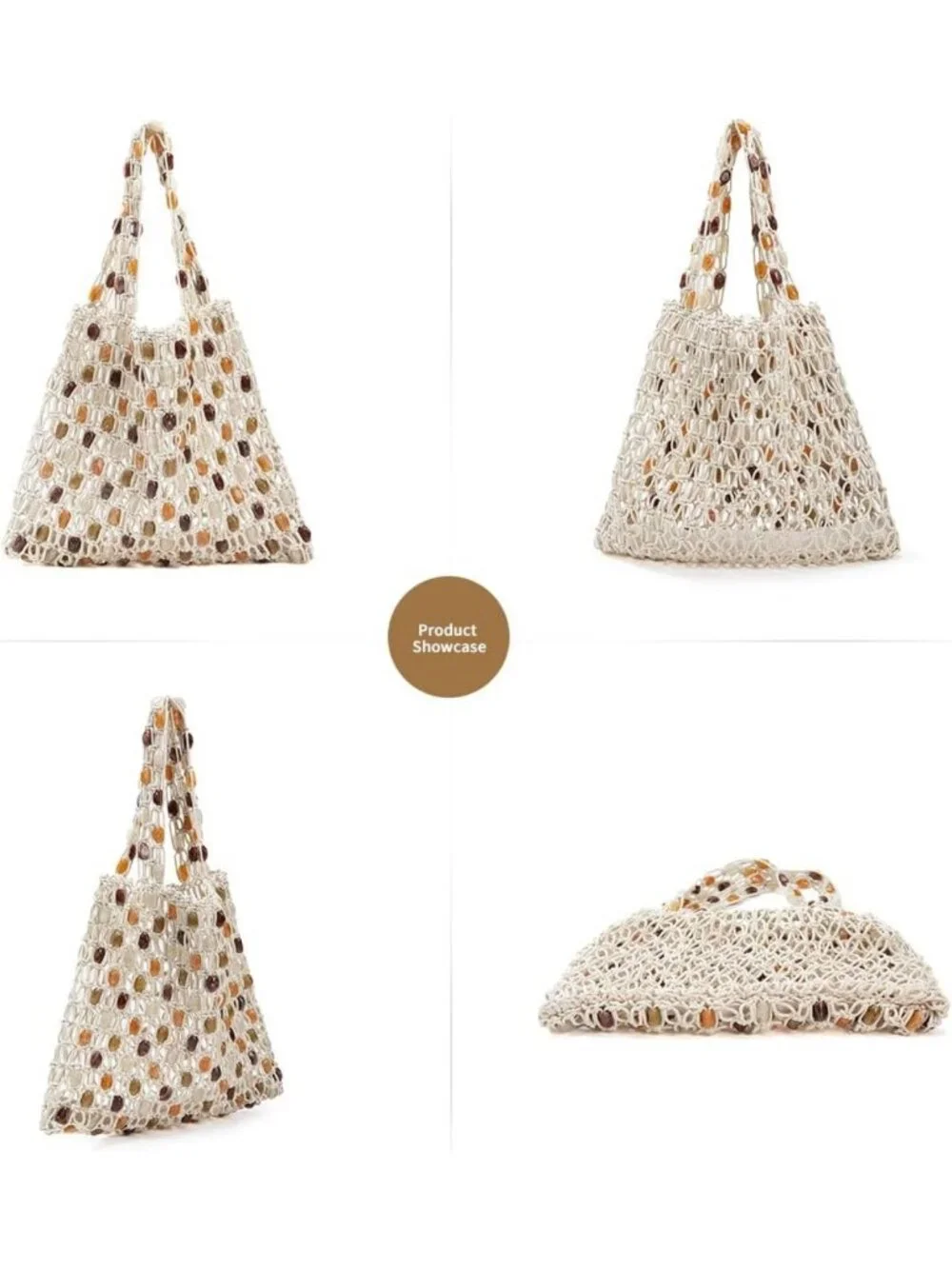 Colorful Boho Crochet Shoulder Bag, Lightweight Beaded Beach Tote & Travel Purse